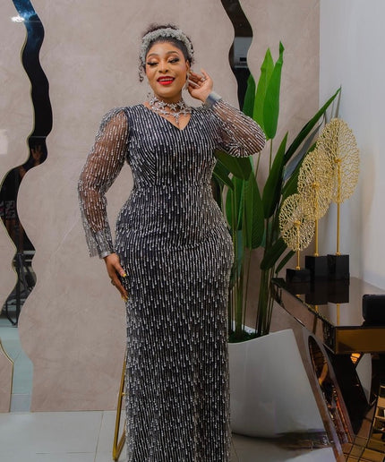 Glamorous Beaded Embellished Evening Party Gown for Wedding Guest Mother of The Bride Birthday Dinner