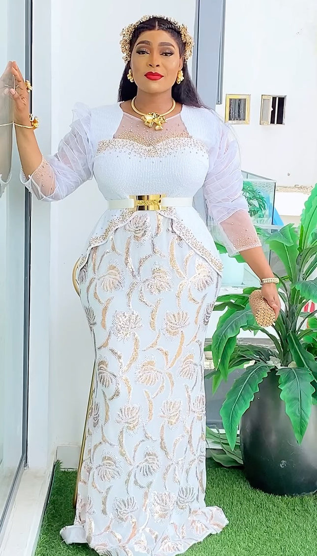 White Sequin Embellished Maxi Dress | Wedding Guest Birthday Party Graduation