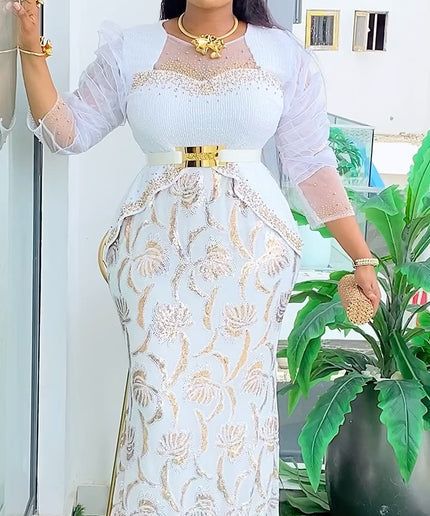 White Sequin Embellished Maxi Dress | Wedding Guest Birthday Party Graduation