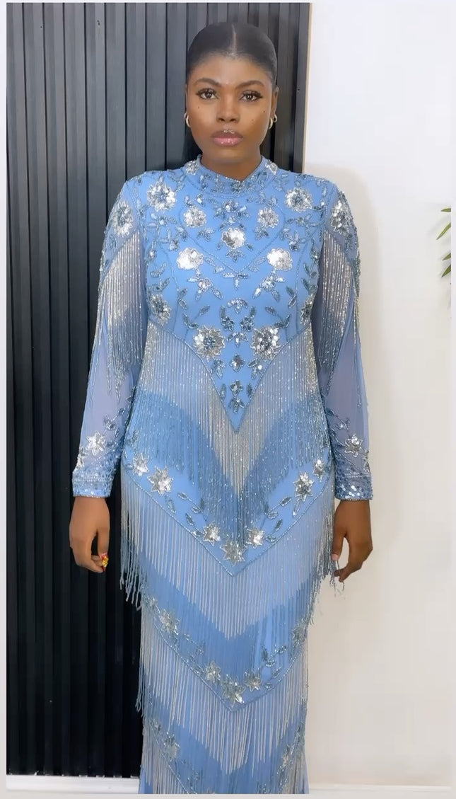Beaded Embroidered Crystal Fringe Dress