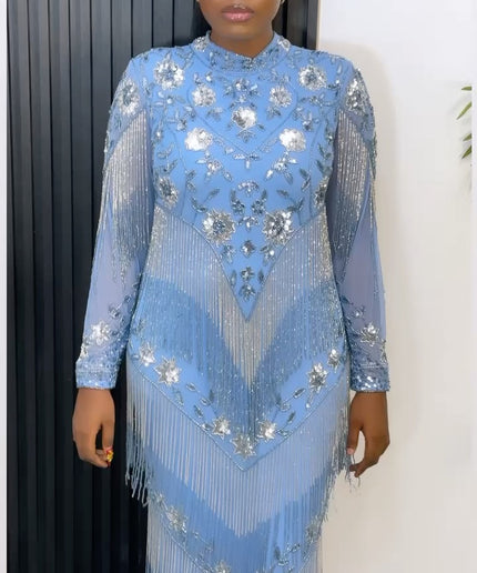 Beaded Embroidered Crystal Fringe Dress