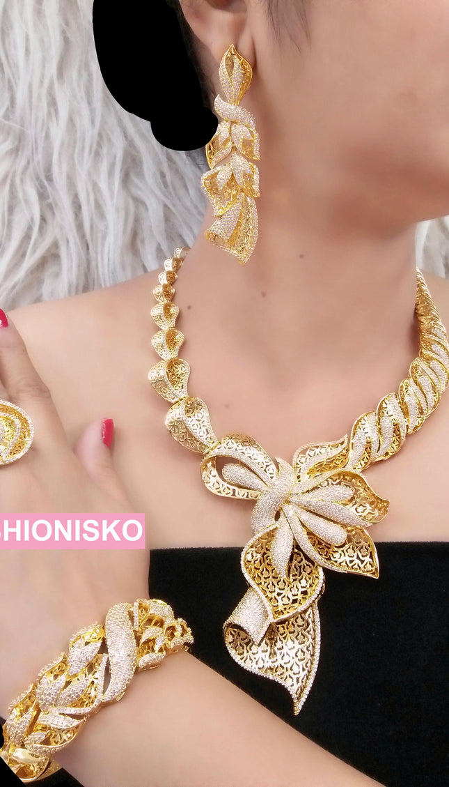 Dubai Jewelry Set Gold Plated | Bridal, Mother of The Bride, Birthday Celebrant Nigerian Party Wedding Guest Jewelry