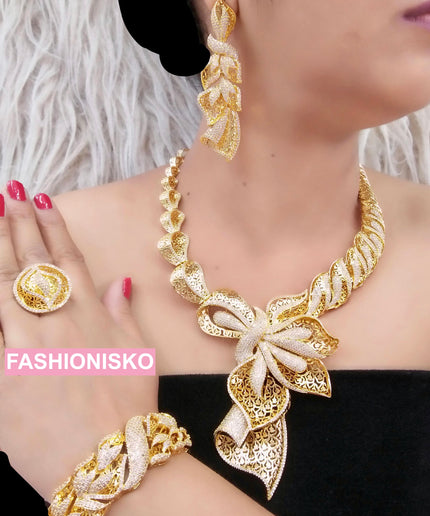 Dubai Jewelry Set Gold Plated | Bridal, Mother of The Bride, Birthday Celebrant Nigerian Party Wedding Guest Jewelry