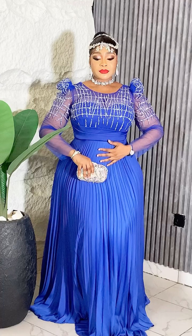 Pleated Embellished Evening Gown | Wedding Guest Mother of The Bride Gala Birthday Party