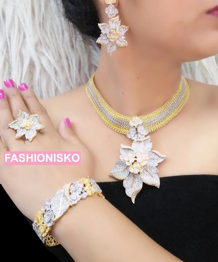 Dubai Gold Plated Jewelry Set Cubic Zirconia | Bridal Jewelry, Wedding Guest, Mother of The Bride Jewelry, Birthday Party Celebrant