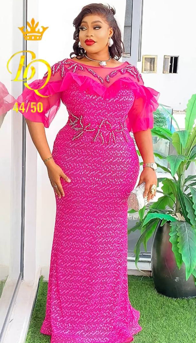 Sequin Ruffle Embellished Maxi Dress