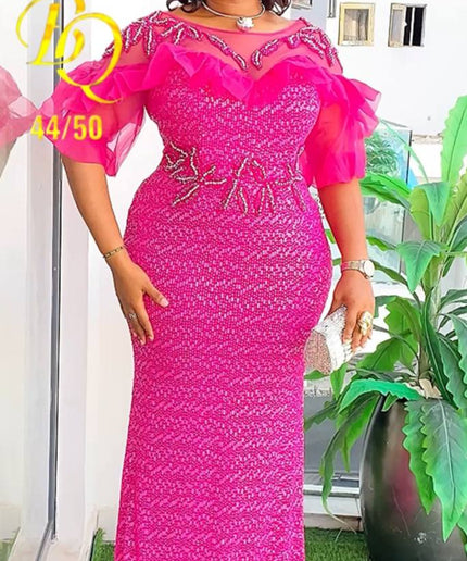 Sequin Ruffle Embellished Maxi Dress
