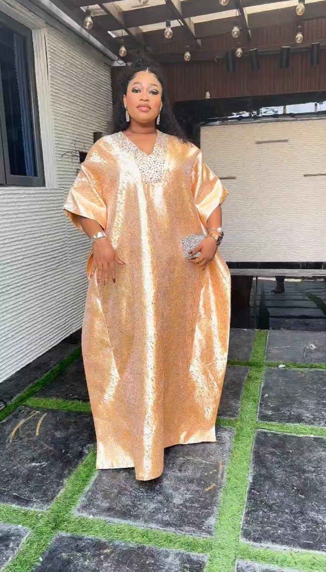 African Bubu Rhinestone Dress Metallic Brocade Nigerian Party Attire Engagement Ceremony Graduation Reception Gala Anniversary