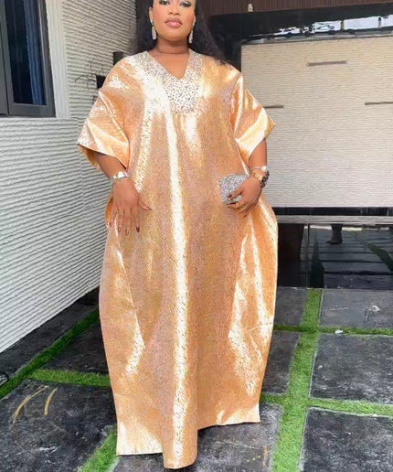 African Bubu Rhinestone Dress Metallic Brocade Nigerian Party Attire Engagement Ceremony Graduation Reception Gala Anniversary