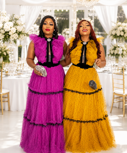Elegant Dotted Tulle Evening Gown with Dramatic Tiered Ruffles and Velvet Ribbon Accent, Wedding Guest Bridal Photoshoot Birthday Party Gala Cocktail Reception