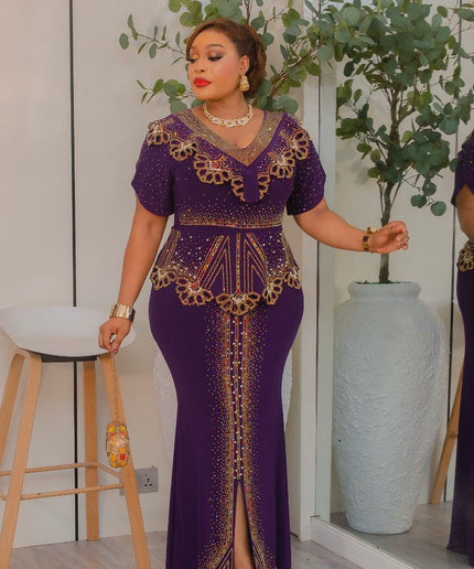 Blue Rhinestone Front Slit Maxi Dress: Wedding Guest Birthday Party Outfit