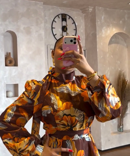 Floral Tie-Neck Twirl A-Line Dress: Wedding Guest Birthday Cocktail Anniversary