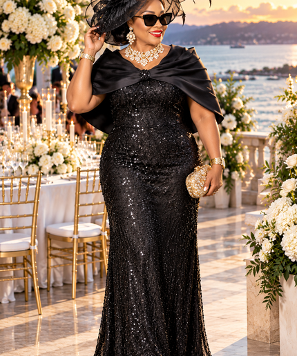 "Church To Cocktail" Beige Beaded Embellished Bow-Knot Capelet Mermaid Evening Dress for Mother of The Groom Wedding Guest Cocktail Reception Plus Size