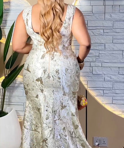 Sleeveless Embellished Metallic Floral Brocade Mermaid Gown - Wedding Guest Mother of The Bride Dress Cocktail Reception Birthday Party Celebrant Photoshoot