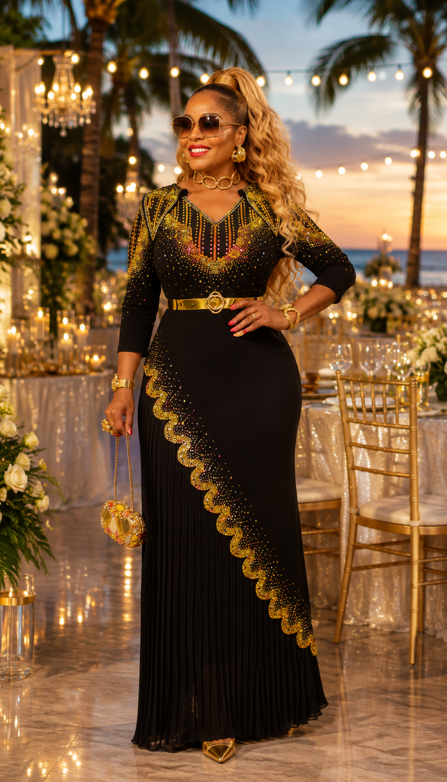 Fabulous Red Rhinestone Pleated Maxi Dress for Wedding Cocktail Birthday Party
