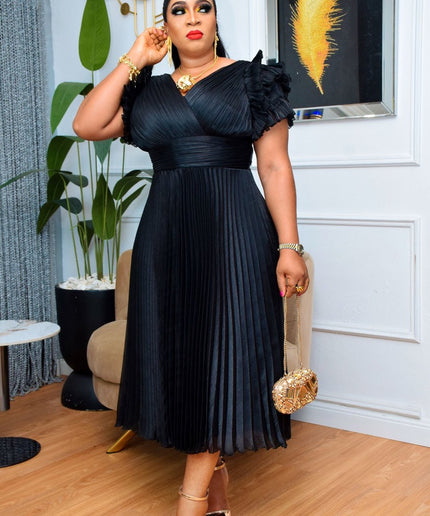 Ruffle Sleeve Pleated Dress | Wedding Guest Birthday Party Bridal Photoshoot Graduation