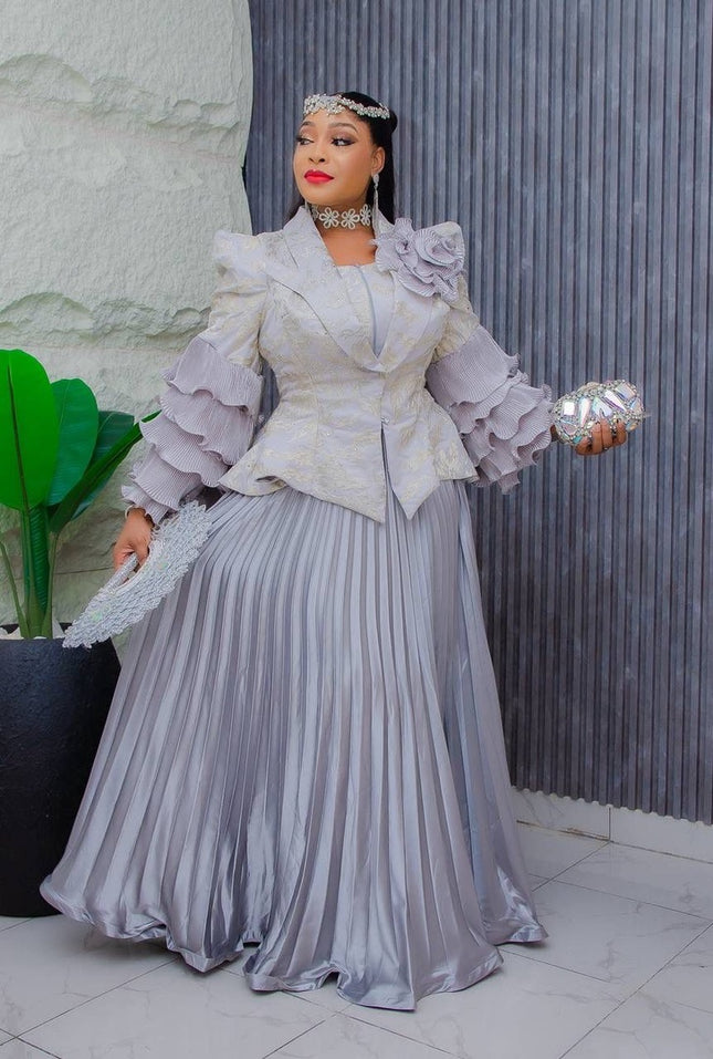 Dramatic Sleeve Top and Pleated Skirt | Mother of The Bride Graduation Celebration Wedding Guest
