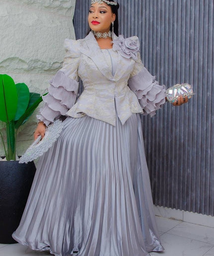 Dramatic Sleeve Top and Pleated Skirt | Mother of The Bride Graduation Celebration Wedding Guest