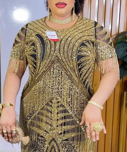 Embellished Gold Fringe Dress | Mother of The Bride Birthday Party Prom Bridal