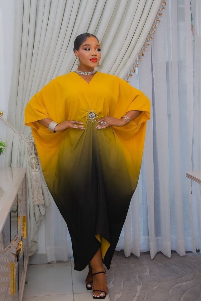 Gold Ombre Asymmetric Embellished Kaftan African Wedding Party Attire Cocktail Birthday One Size