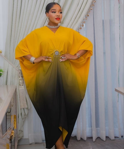 Gold Ombre Asymmetric Embellished Kaftan African Wedding Party Attire Cocktail Birthday One Size