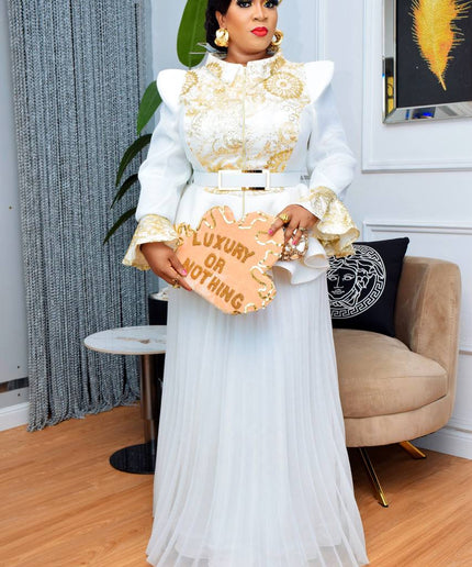 Classy Embellished Peplum Top and Pleated A-Line Skirt | Mother of The Bride Wedding Guest Photoshoot