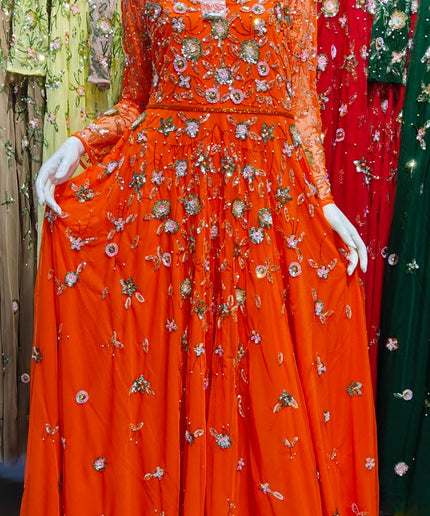 Statement Red Embellished Long Sleeve A-Line Gown: Mother of The Bride or Groom Birthday Party Celebrant Photoshoot Wedding Guest