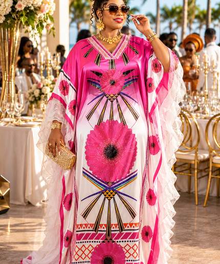Orange Rhinestone Ruffle Sleeve Kaftan Maxi Dress Bubu for Wedding Cocktail Reception Birthday Party Dinner Engagement Ceremony