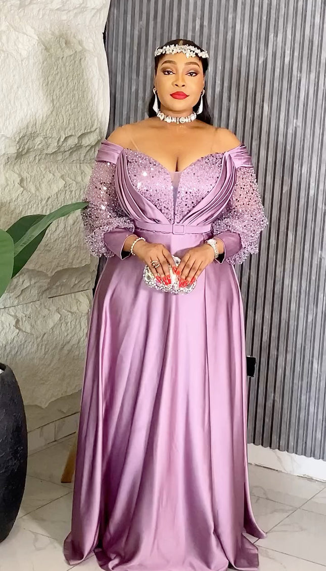 Off-The-Shoulder Sequin A-Line Gown | Party Birthday Bridal Graduation Mother of The Bride Wedding Guest