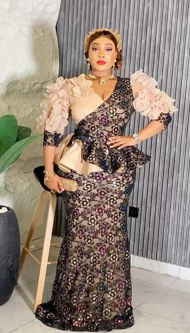 Dramatic Sleeve Peplum Mermaid Dress | Birthday Party Wedding Guest