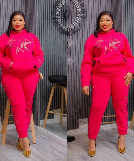 Rhinestone-Embellished Sweatshirt & Jogger 2-Piece Set