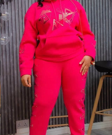 Rhinestone-Embellished Sweatshirt & Jogger 2-Piece Set
