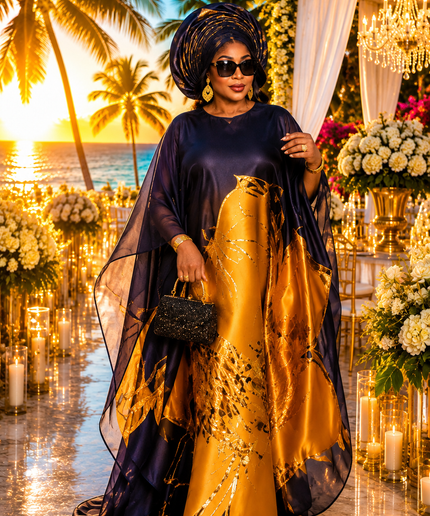 Blue Brocade Floral Kaftan Maxi Dress African Bubu Wedding Guest Attire Mother of The Bride Birthday Party Celebrant Photoshoot
