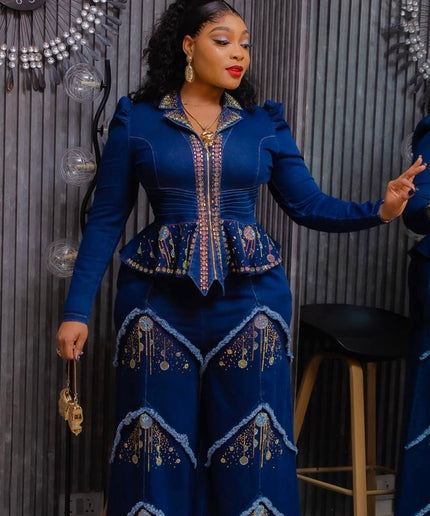 Blue Denim & Diamonds 2-Piece Set, Birthday Photoshoot Outfit Dinner Casual Party Wear