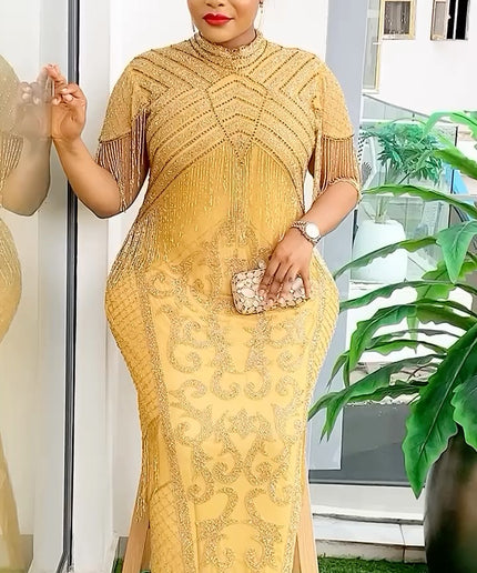 Crystal-Embellished Beaded Maxi Dress