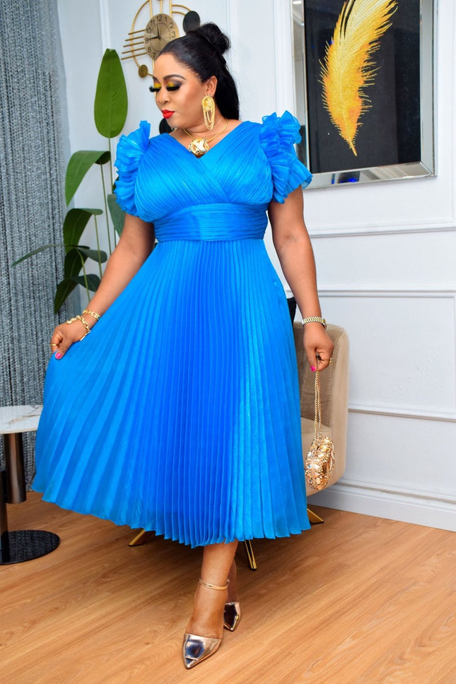 Ruffle Sleeve Pleated Dress | Bridal Wedding Birthday Party Photoshoot Graduation