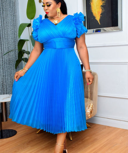 Ruffle Sleeve Pleated Dress | Bridal Wedding Birthday Party Photoshoot Graduation