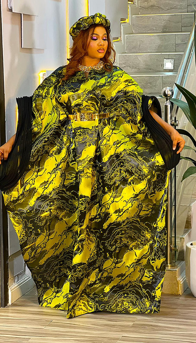 Brown Kaftan Brocade Dress & Matching Headband, African Bubu Wedding Guest Attire Engagement Ceremony