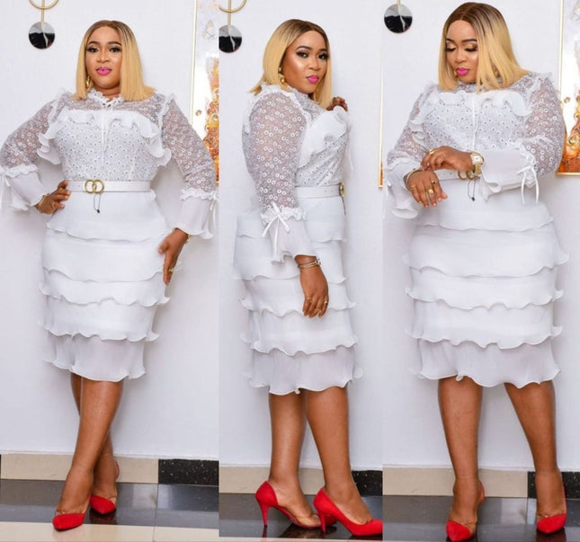 Red Embellished Waterfall Ruffle Midi Dress for Wedding Guest Bridal Photoshoot Birthday Dinner