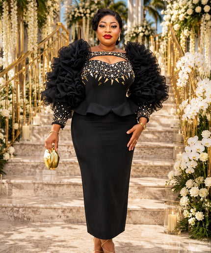 Dramatic Orange Ruffle Embellished Party Dress for Luxury Wedding Guest Cocktail Reception Mother of the Bride Church Gala Formal Evening Womenswear