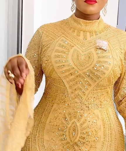 Bell Sleeve Beaded Embellished Gown | Celebrant Birthday Dress Wedding Guest