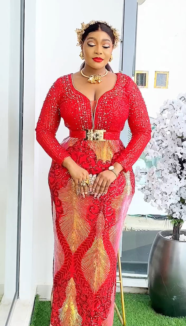 Red Sequin Embellished Maxi Dress