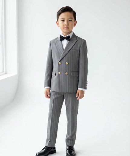 Boys' Pinstripe Slim Fit 5-Piece Suit Set: Wedding Ring Bearer Baptism Graduation Birthday Party Photoshoot