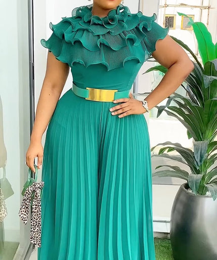 Ruffle Pleated Wide Leg Jumpsuit | Birthday Party Wedding Guest Summer Fashion