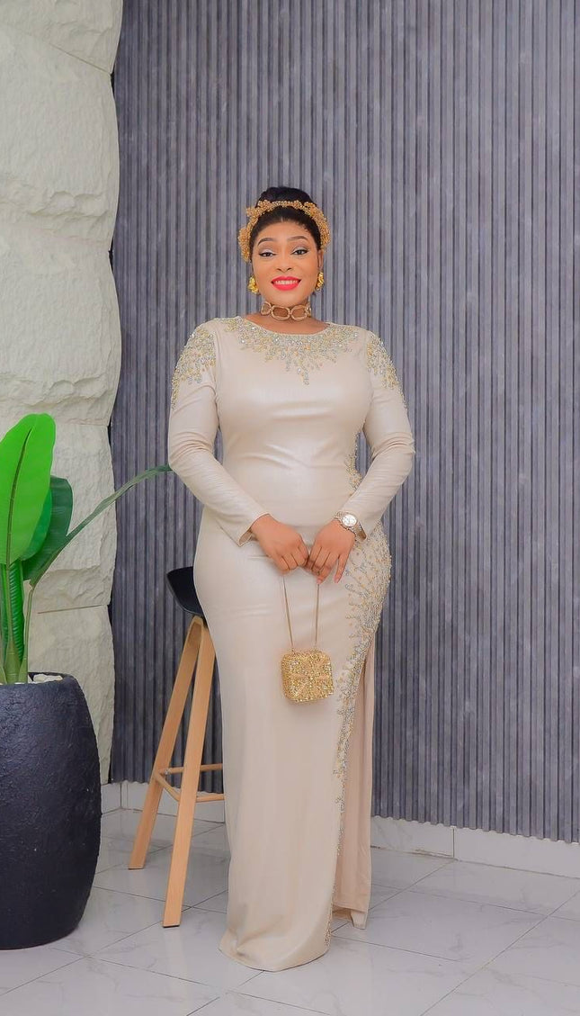 Metallic Embellished Side Slit Maxi Dress | Wedding Guest Birthday Party