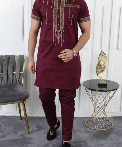 African Men's Clothing, Cotton Embroidered Short Sleeve Shirt Pants, Nigerian Wedding Guests Outfit, Groomsmen Suit, Nigerian Buba Sokoto