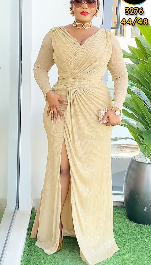 Long Sleeve Sexy Side Slit Evening Gown | Wedding Guest Mother of The Bride Birthday Party