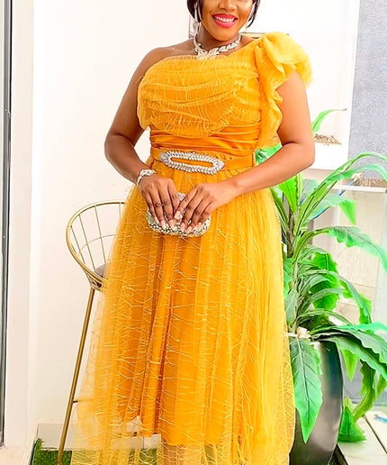 One Shoulder Summer Wedding Guest A-Line Dress Cocktail Party Celebration