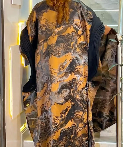 Brown Kaftan Brocade Dress & Matching Headband, African Bubu Wedding Guest Attire Engagement Ceremony