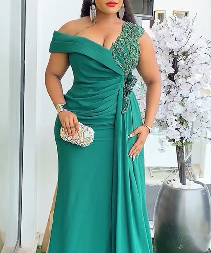 Black One-Shoulder Embellished Mother of The Bride Mermaid Dress Side Slit and Drape, Mother of The Bride Maxi Gown Party Birthday Dinner Celebrant Worthy